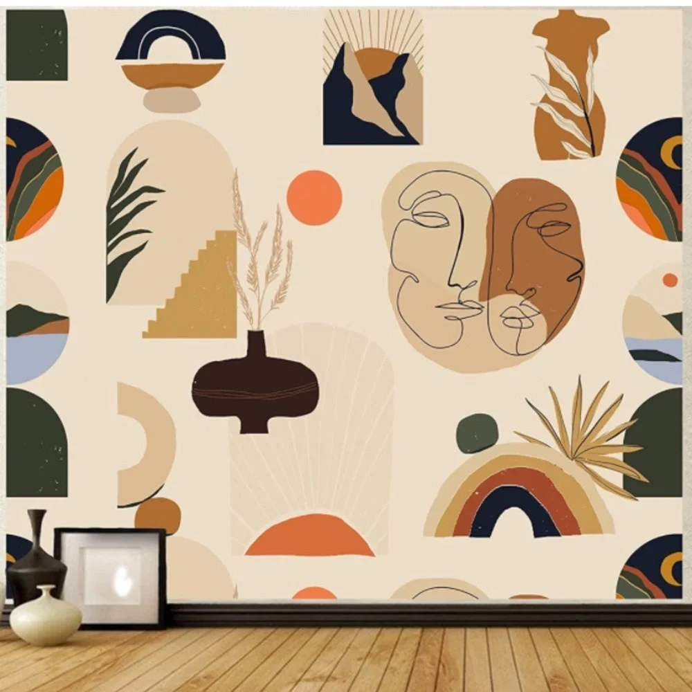 Abstract Facial Pop Art Modern Design Bohemian Indie Tapestry Lined Wall Decor